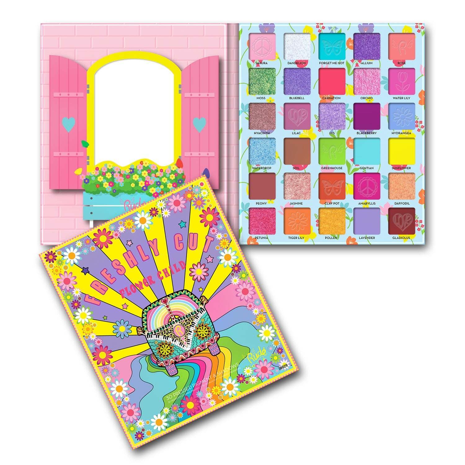RUDE Flower Child 30 Pressed Pigment and Shadows Palette - Freshly Cut RUDE Flower Child 30 Pressed Pigment and Shadows Palette - Freshly Cut