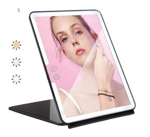 Large Cosmetic Mirror With Light Portable Make-up Rechargeable Folding Makeup (Option: Black-S)